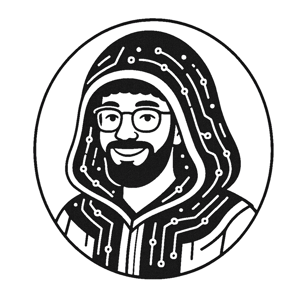 Illustrated portrait of Jordan Gooding-McGovern in a circuit-lined technowizard robe.