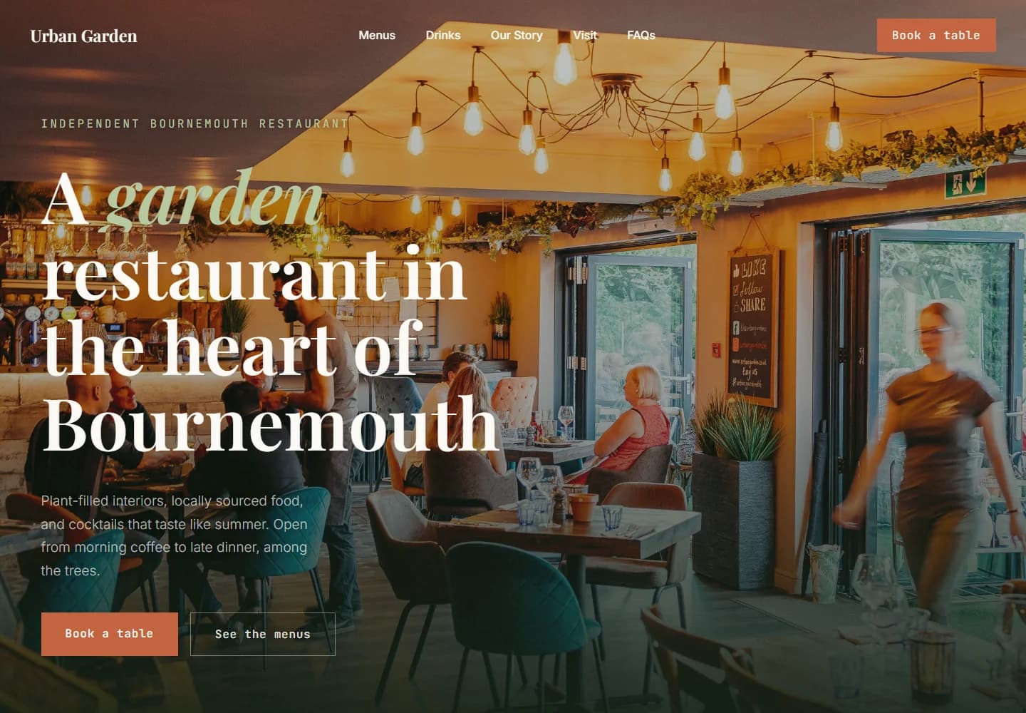 Urban Garden restaurant website redesign concept